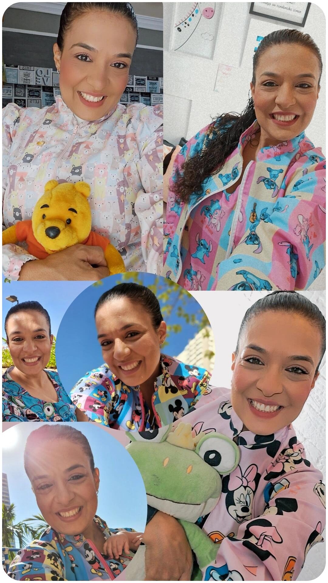 Colagem de fotos da Babá Luciene ou Tia Lú com seu uniforme de babá