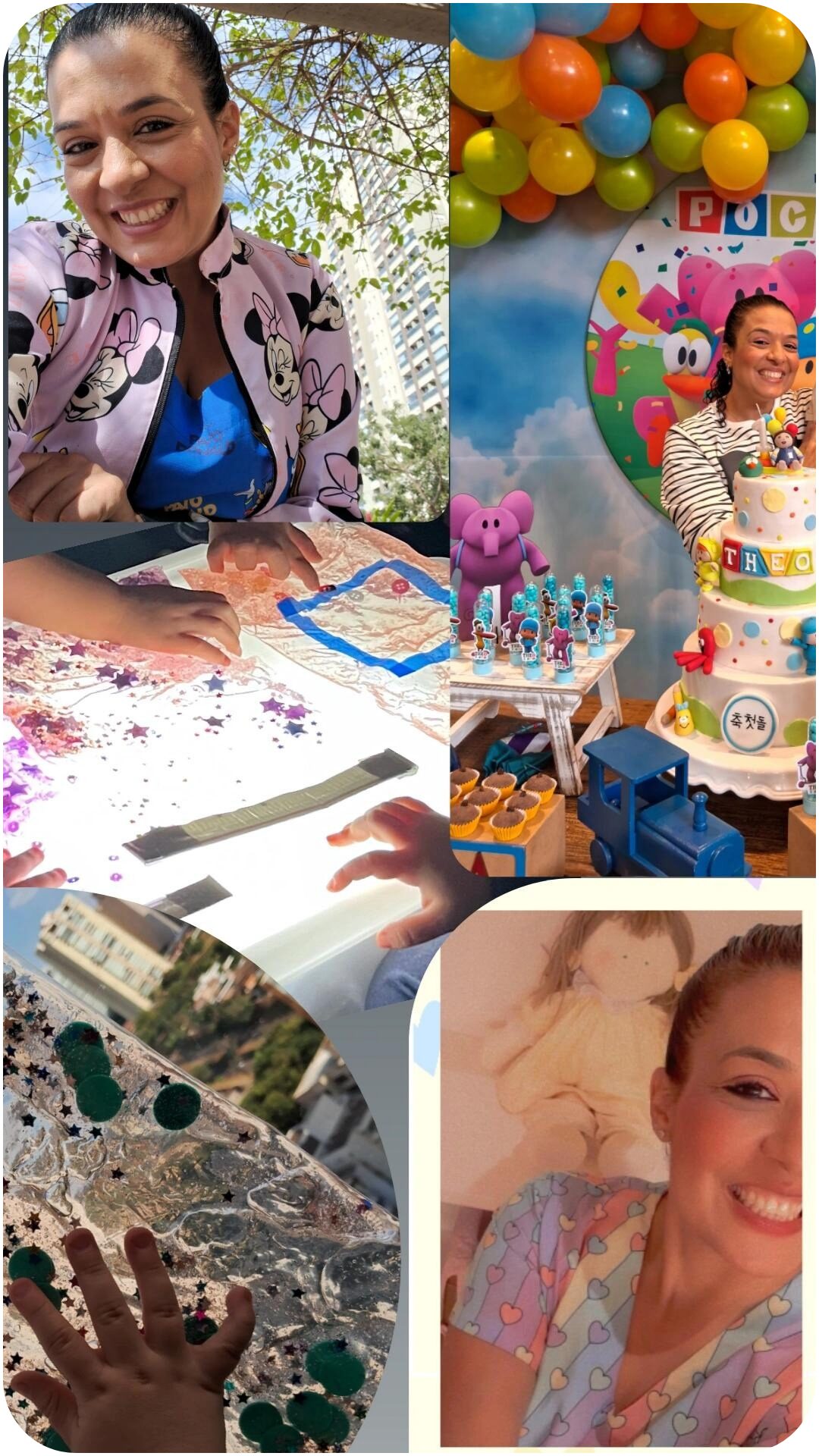 Collagem de fotos com diferentes momentos do meu dia a dia como Babá